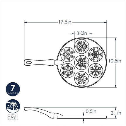Nordic Ware Falling Snowflakes Pancake Pan, Cast-Aluminium Pancake Frying Pan, Pancake Pan for 7 Pancakes, Mini Pancake Maker - Black