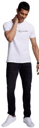 Tommy Hilfiger Men's Regular Fit Tommy Logo Embroidered Crew Neck T-Shirt Collection 2024, Large, White, Perfect White., Large