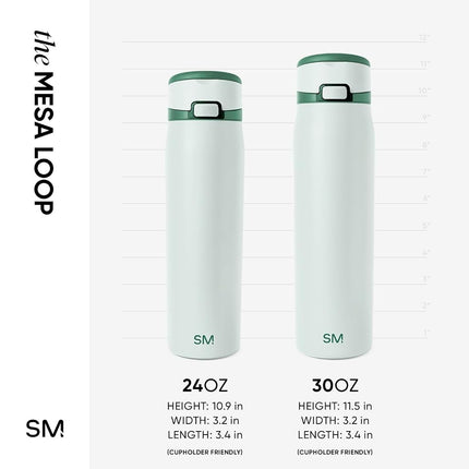 Simple Modern Mesa Loop Water Bottle with Straw | 24oz Cup Holder Friendly Insulated Stainless Steel Bottles for Travel, Sports and School | Agave