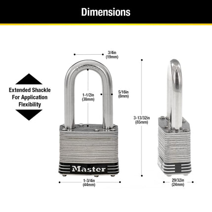 MASTERLOCK CO 1SSKADLFHC Stainless Steel Laminated Padlock, 1-3/4"