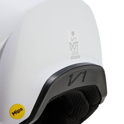 Fox Racing V1 Solid Helmet, Mips Technology, Ventilated, True-to-Size Fit, Removable Liner, Cheek Pads, MX & Off-Road Protection, Matte White, Size: S