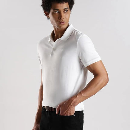 Calvin Klein Men's Monogram Pique Short Sleeve Cotton Polo Shirt, Bright White, XXL