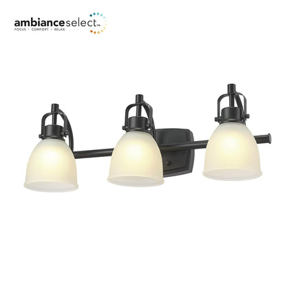 Globe Electric 52090 Gilroy 3-Light 25W Integrated LED Vanity Light with Selectable Color Temperature, Matte Black, Frosted Glass Shades, 1780 Lumens, 3000K-4000K-5000K Switch, Energy Star Certified