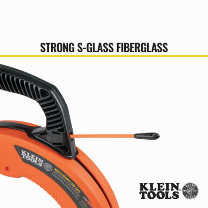 Fish Tape, Multi-Groove Fiberglass Wire Puller with Nylon Tip, Optimized Housing and Handle, 15 m, Klein Tools 56382