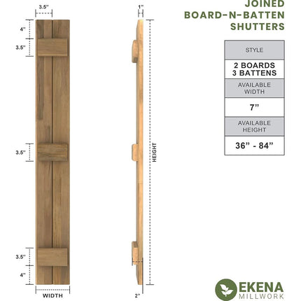 Ekena Millwork ARW401BB207X38SBH Americraft Two 3 Exterior Real Wood Joined Board-n-Batten Shutters (Per Pair), 7"W x 38"H, Peaceful Blue