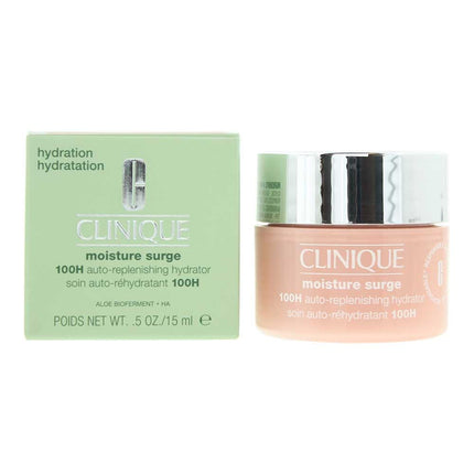 Clinique Moisture Surge 100H Auto-Replenishing Hydrator Oil Free Face Moisturizer | With Hyaluronic Acid, Aloe Bioferment and Vitamins C + E | Hydrating + Moisturizing, Mini Travel Size, 0.5 Fl Oz