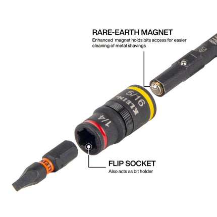 Klein Tools 85191HD Flip Socket Conduit Reamer Driver, 3-in-1 Impact-Rated Tool for 1/2-Inch, 3/4-Inch, 1-Inch Conduit, Integrated Quick-Connect Handle with Magnetic Bit Holder