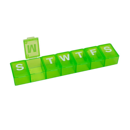 EZY DOSE Semainier (7 jours) Pilulier, Organisateur de médicaments, Boîte de rangement pour vitamines, Pratique et facile à utiliser, Compartiments extra-larges, Idéal pour les voyages, Vert, Sans BPA