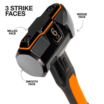 Klein Tools H80606 Sledgehammer, 6-Pound Wedge Hammer with Fiberglass Handle, Heavy-Duty, Shock-Resistant Design for Striking and Demolition, Includes Lanyard Hole