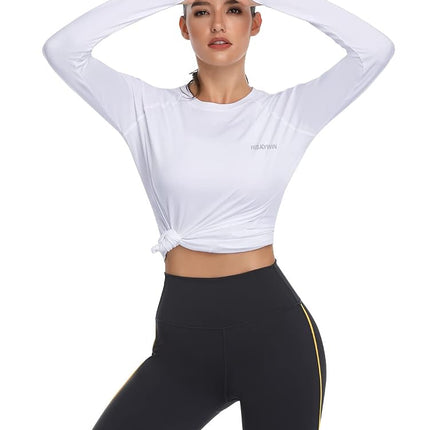 HISKYWIN Women's UPF 50+ Sun Protection Long Sleeve Outdoor Sports T-Shirt Athletic Top HF103-White-S