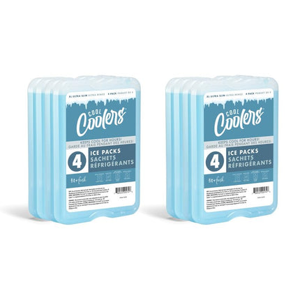 Cool Coolers par Fit + Fresh, lot de 8 blocs réfrigérants XL minces, accumulateurs de froid réutilisables à congélation rapide et peu encombrants pour boîtes à lunch, sacs isothermes ou glacières, bleu