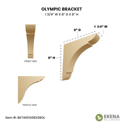Ekena BKTW01X08X08OLMA 1 3/4-Inch Width x 8-Inch Depth x 8-Inch Height Medium Olympic Wood Bracket - Maple