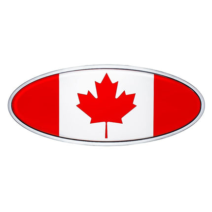 United Pacific 10977 Die-Cast Metal 7 ⅞” x 3 ¼” Chrome Oval Shape Emblem for Peterbilt, Mounting Stud w/Double-Sided Backing – ONE Emblem – Canada Flag