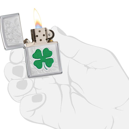 Zippo Adult-Unisex 24699 Lucky Four Leaf Clover High Polish Chrome Lighter