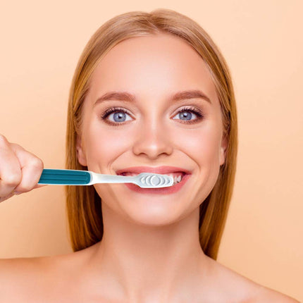 Reach Advanced Design Toothbrush with Toothbrush Cap, Angled Neck, Soft Bi-Level Bristles, Contoured Handle, Tongue Scraper, 6 Count