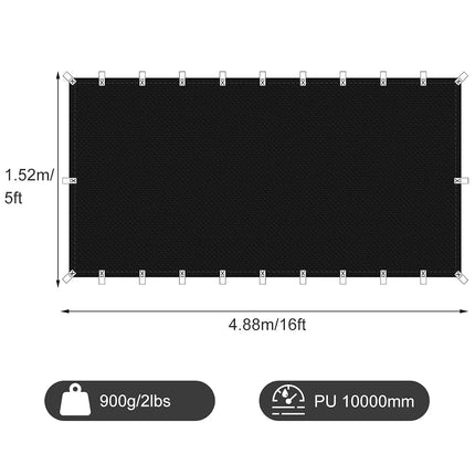 Black Waterproof Tarp Cover for Outdoor: Multi-Purpose Oxford Tarpaulin with Reinforced Webbing Loops for Garden Shed Patio Camping Pool Roof Tent - Durable and Tear Resistant (5ft x 16ft)