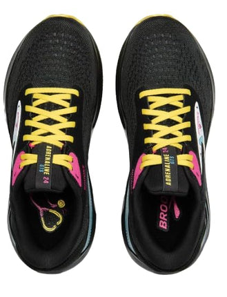 Brooks Women’s Adrenaline GTS 24 Supportive Running Shoe, Black/Yellow/Fuchsia, 5.5 UK