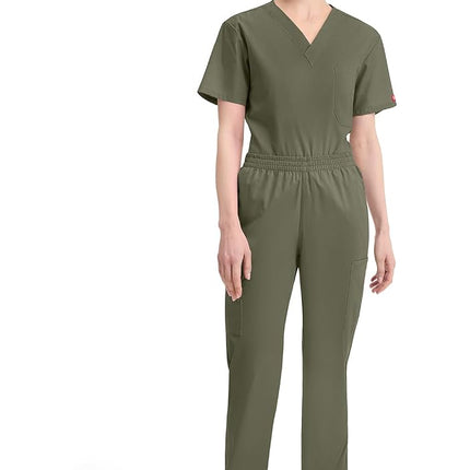 Dickies Women's Signature Elastic Waist Scrubs Pant Medical, Olive, X-Small