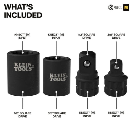 Klein Tools 65KADP KNECT (M) Impact Socket Adapter Set, 3/8-Inch and 1/2-Inch Impact Rated Adapters