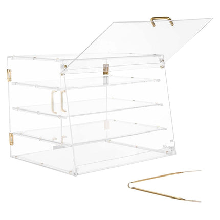 VEVOR Bakery Display Case, 4-Tier Commercial Countertop Pastry Display Case, Clear Acrylic Bread Box for Kitchen, Party Cake Cabinet with Magnetic Rear Door for Cookie Dessert Donut, 530x435x415 mm