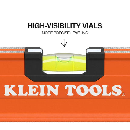 Klein Tools 93524 24-Inch Box Level, 2-Foot Box Beam Spirit Level, 3 Vials, High Visibility Orange, Aluminum Body