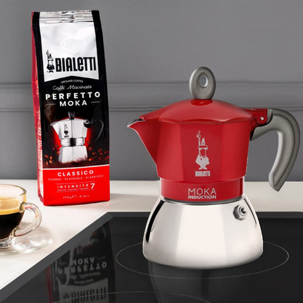 Bialetti New Moka Induction Induction Coffee Maker, 2 Cups, 100 milliliters, Aluminium, Red [Energy Class A+]