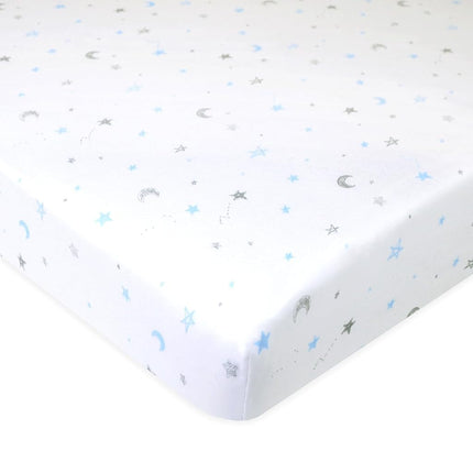 American Baby Company Printed 100% Natural Cotton Value Jersey Knit Fitted Pack N Play Playard Sheet, Blue Stars and Moons, Soft Breathable, for Boys and Girls
