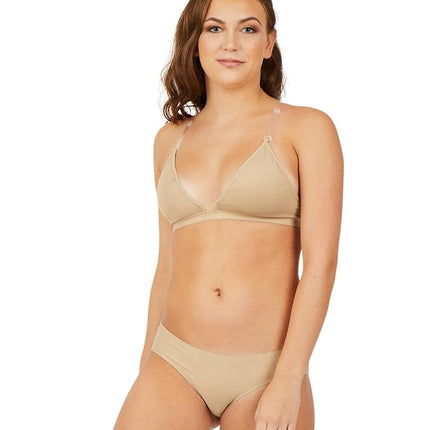 Capezio Women's Deep Neck and Clear Back Bra, Skin