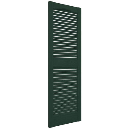 12"W x 43"H Lifetime Vinyl, Standard Cathedral Top Center Mullion, Open Louver Shutters, w/Installation Shutter-Lok's & Matching Screws (Per Pair), Midnight Green