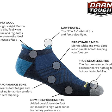 Darn Tough Men's Run No Show Tab Ultra-lightweight With Cushion Socks (Pack of 2), Grey/Black (Ash), M