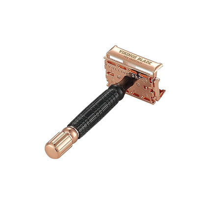 VIKINGS BLADE The Chieftain ODIN Double Edge Safety Razor, Obsidian Black & Rose Gold Plated (Neutrally Aggressive)