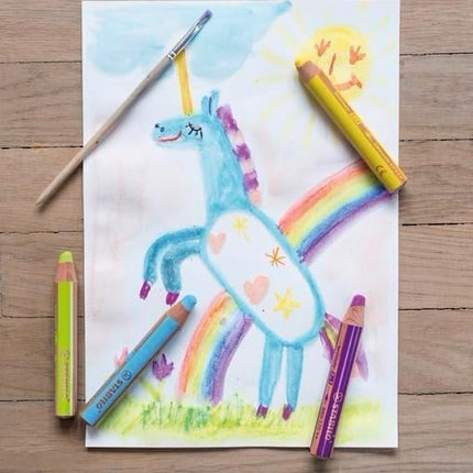 STABILO Multi-Talented Pencil woody 3 in 1 - Pack of 18 - Assorted Colors with Sharpener and Paint Brush
