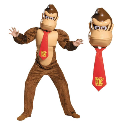 Super Mario Bros. Donkey Kong Fancy Dress for Kids, Official Nintendo by Disguise, Includes Jumpsuit with Padded Torso, Iconic Red DK Tie and Donkey Kong Mask, For 7-8 Years