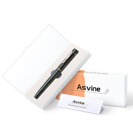 Asvine C2000 Germany Cumberland Ebonite Fountain Pen #8 Fine Nib, Large Handcraft Pen with Converter Pen Box Collection Set- Green
