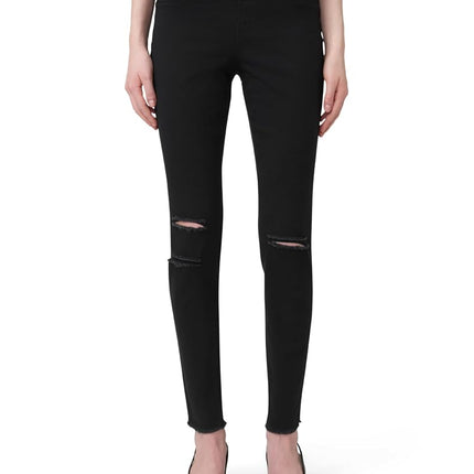 HUE Women's Ripped Knee Denim Leggings, Black, XL