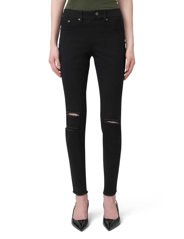 HUE Women's Ripped Knee Denim Leggings, Black, Lar