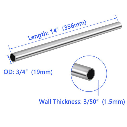 Tynulox 3/4" OD 304 Stainless Steel Tube, Thickened Pipe Wall & Weldable Tubing, Round Metal Pipe Industrial Straight Tube 14 inch Length (4 Pcs)