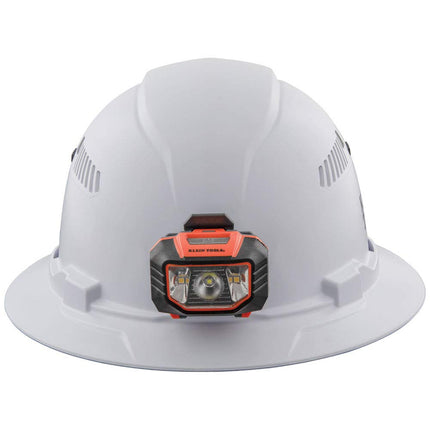 Casco Klein Tools 60407 con Luz, Estilo Ala Completa Ventilada, Acolchado, Banda para el Sudor Autoabsorbente y Resistente a Olores, Blanco