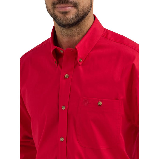 Wrangler George Strait Solid Black Button Down Shirt, Red, S