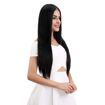 REECHO Extensiones de pelo largas y lisas de 24 pulgadas, 4 piezas, gruesas, con clip, color negro y marrón