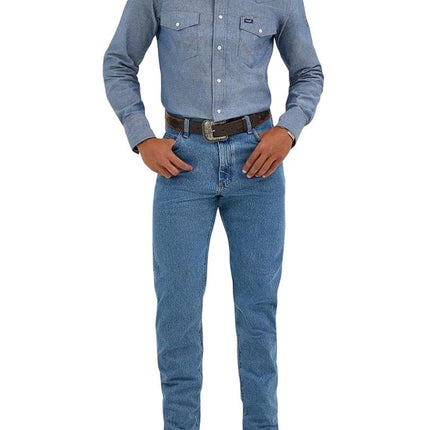 Wrangler Men's Cowboy Cut Western Long Sleeve Snap Work Shirt Washed Finish Shirt, Blue, 16.5 Inches Neck 37 Inches Sleeve