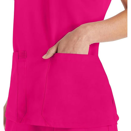 Dickies Playera Médica Cuello V con 2 Bolsillos para Mujer, Control de Humedad y Tela Elástica 360°, Talla Grande DK615, 4XL, Rosa Fuerte