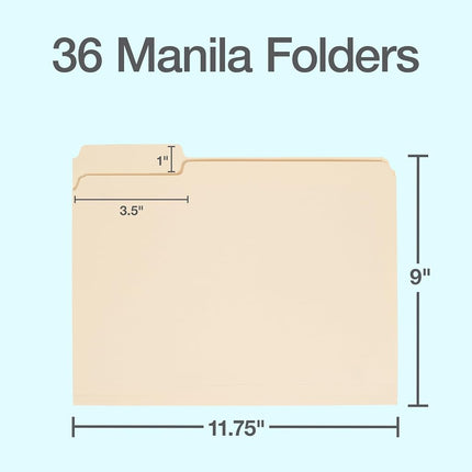 Oxford File Folders, 36 Pack, Letter Size (8.5" x 11"), 3 Tabs, Durable Manila Paper, for School, Office & Home Document Organization