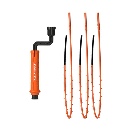 Klein Tools 53020 Drain Snake Auger Hair Clog Removal Tool, 3-Pack, Hair Clog Remover, Quick Release Collar for Hands-Free Disposal, 18-Inch Reach, 360-Degree Pivot Handle