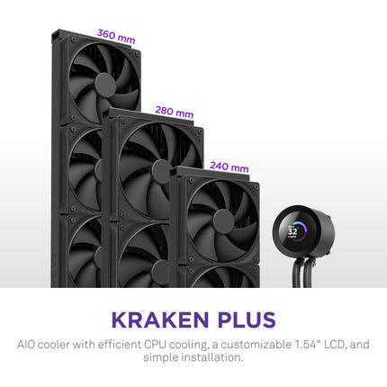 NZXT Kraken Plus 360-360mm AIO CPU Cooler, LCD - Black