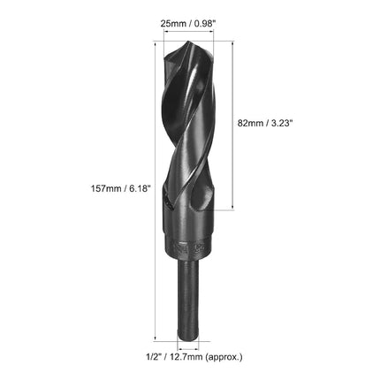uxcell Reduced Shank Drill Bit 25mm Black Nitride Coated with 1/2 Inch Straight Shank, High Speed Steel HSS 9341 Twist Drill Bit for Stainless Steel Alloy Metal Plastic