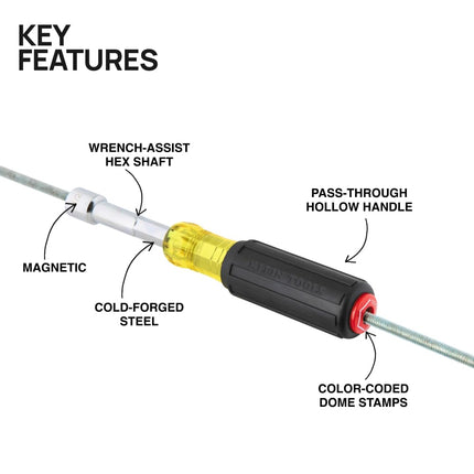 Klein Tools 654516MAG Heavy-Duty Hollow Shaft Nut Driver, Magnetic, Color-Coded 5/16-Inch Hex, Pass Through Design, 6-Point Socket, and Cushion-Grip Handle
