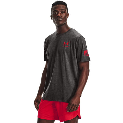 Under Armour Men's New Freedom Flag T-Shirt, Charcoal Medium Heather (019)/Red, Medium