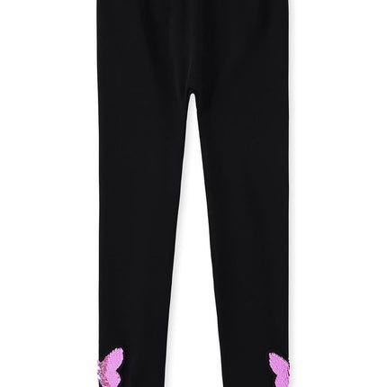 The Children's Place Girls' Single Fleece Lined Leggings, Sequin Happy Face/Sequin Butterfly 2-Pack, Large