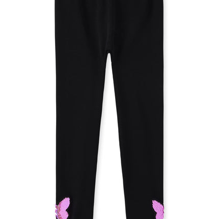 The Children's Place Girls' Single Fleece Lined Leggings, Sequin Happy Face/Sequin Butterfly 2-Pack, Large